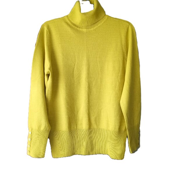 JM Collection Turtleneck Sweater mustard yellow Buttons on cuff sz M  NWOT  /B16 - Picture 1 of 9